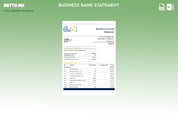 модерен стил Алиос Финансии бизнис фирма извод на сметката Шаблон Word snd PDF ф